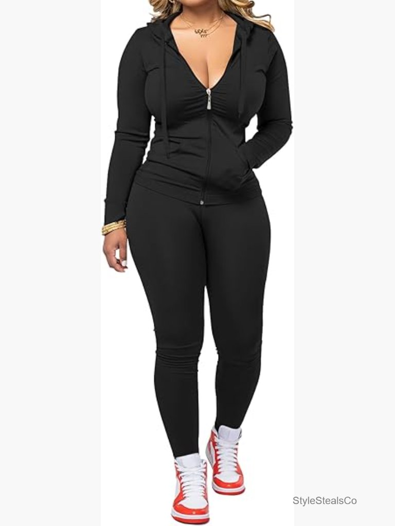 Medium Long Sleeve Zip Hoodie Jogger Set Polyester Spandex Workout Activewear